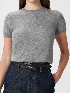 Quince 100% Cashmere Short Sleeve Knit Top Gray Size Small Luxe Minimalist